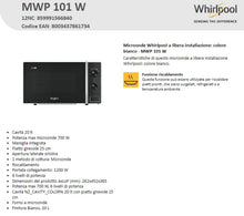 Carica l&#39;immagine nel visualizzatore di Gallery, Whirlpool MWP 101 W Forno a Microonde, 20 litri, Bianco, potenza microonde 700 W
