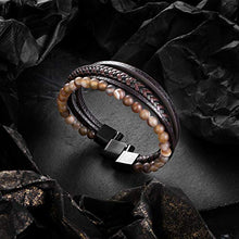 Carica l&#39;immagine nel visualizzatore di Gallery, Murtoo Bracciale Uomo Pelle e Pietra Naturali con Chiusura Giove - Ilgrandebazar