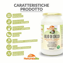 Carica l'immagine nel visualizzatore di Gallery, Olio di Cocco Biologico Vergine 1000 ml. Crudo e Spremuto a Freddo. Organico e Naturale. Bio Nativo e non Raffinato. Origine Sri Lanka. NATURALEBIO