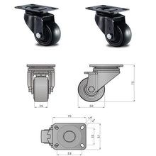 Carica l&#39;immagine nel visualizzatore di Gallery, GBL - Set di 4 Nero 4 Ruote Per Carrello 50mm 200KG + 16 Vite, 50mm,
