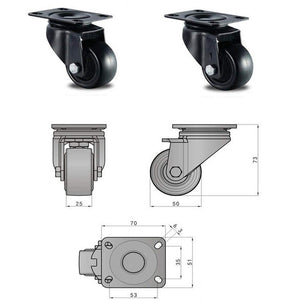 GBL - Set di 4 Nero 4 Ruote Per Carrello 50mm 200KG + 16 Vite, 50mm,