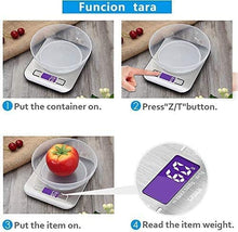 Carica l&#39;immagine nel visualizzatore di Gallery, Bilancia da Cucina Smart Digitale con Funzione Tare,5kg/11 lbs Acciaio Inox Bilancia Elettronica per la Casa e la Cucina con 5 Measuring Units e Precisione 1g,Bianca,(2 Batteries Incluse)