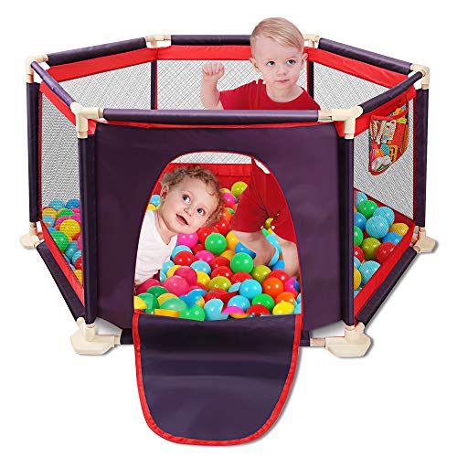 Box Playard per bambini 6 pannelli portatile Aqua Play Center con rete rosso - Ilgrandebazar