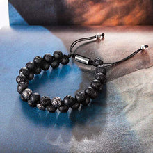 Carica l&#39;immagine nel visualizzatore di Gallery, Murtoo Bracciale Uomo Acciaio Inox Spazzolato Pietre Lavica - 8mm - Ilgrandebazar