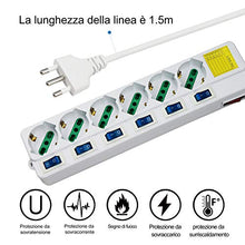 Carica l'immagine nel visualizzatore di Gallery, Extrastar Multipresa ciabatta elettrica 6 Posti 10/16A Bipasso Schuko 250V Max:2500W con interruttori indipendenti 1,5MT