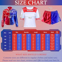 Carica l&#39;immagine nel visualizzatore di Gallery, Forfamy Costume Halloween Bambina, Harley Queen Cosplay Outfit con Gonfiabile Mazza da Baseball Giacca Maglietta Pantaloncini Guanto Collana e Parrucca per Carnevale Halloween (140)