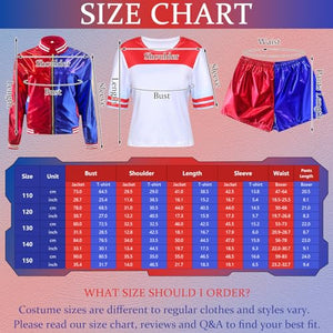 Forfamy Costume Halloween Bambina, Harley Queen Cosplay Outfit con Gonfiabile Mazza da Baseball Giacca Maglietta Pantaloncini Guanto Collana e Parrucca per Carnevale Halloween (140)