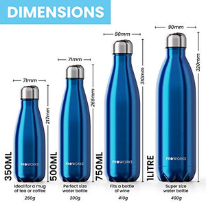 Proworks Bottiglia Acqua in Acciaio Inox, Senza BPA Vuoto 1000ml (32oz), Blu