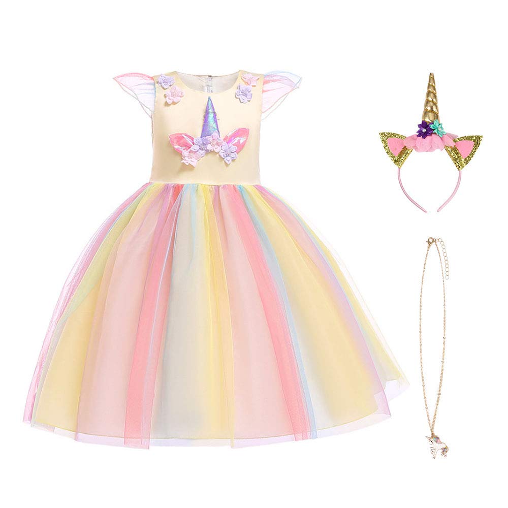 URAQT Ragazza Vestito Unicorno, Ruffles Fiori Festa Cosplay Abito da S –