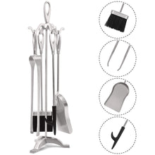 Carica l&#39;immagine nel visualizzatore di Gallery, Set di Strumenti per Caminetti 5 Pezzi in Argento Porta Attrezzi, Silver - Ilgrandebazar