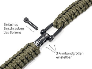 Steinbock7, braccialetto paracord regolabile con chiusura 23 cm, Army-Green