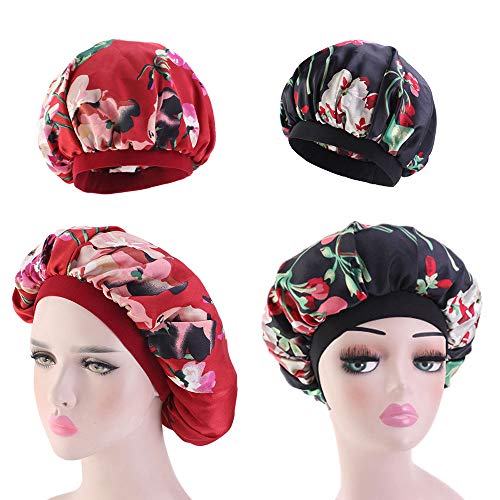 Runaup Cuffia da doccia per donna, cuffia bagno impermeabile nero e rosso
