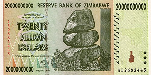Zimbabwe 20 Billion Dollar Banknote Bill Money Inflation Record Currency... - Ilgrandebazar