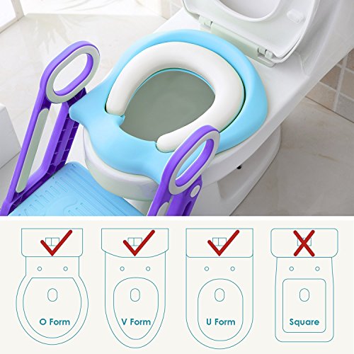 YUENFONG Sedile WC per bambini, con scala regolabile, per allenare il vasino e il vasino pieghevole con cuscino in poliuretano, altezza regolabile 38-42 cm, per bambini da 1-7 anni (blu e verde YUENFONG Sedile WC per bambini, con scala regolabile, per allenare il vasino e il vasino pieghevole con cuscino in poliuretano, altezza regolabile 38-42 cm, per bambini da 1-7 anni (blu e verde