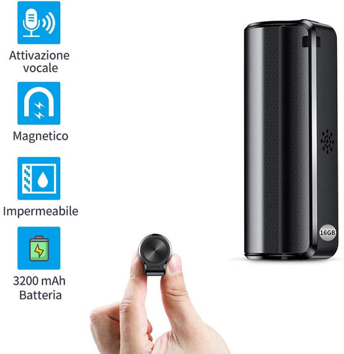 Registratore Vocale, Mini Registratore Vocale Spia da 16GB con Attivazione Vocale-Durata Batteria di 19 giorni, Registratore impermeabile, un Pulsante per Registrare/Salvare, Ricaricabile
