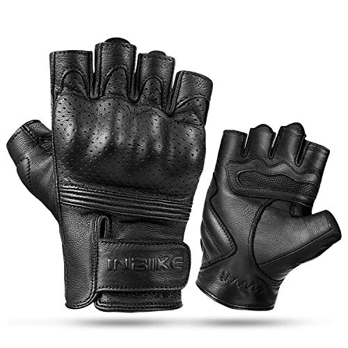INBIKE Guanti da Moto Estivi Traspirante Uomo in Pelle di Capra Mezze Dita S