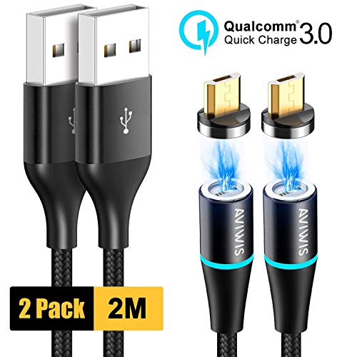 AVIWIS Magnetico Cavo Micro USB, [2Pezzi 2M] Nylon Magnet Cavi USB (2M)