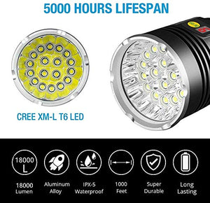 Torcia a 18000 lumen LED ricaricabile, 18x XML-T6 a più luminosa...