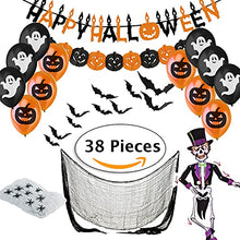 Carica l&#39;immagine nel visualizzatore di Gallery, Jonami Decorazioni Halloween Casa XXL - Festone Happy Halloween, Festoni, Palloncini, Ragnatela, Pipistrelli 3D, Scheletro Articolato, Straccio Raccapricciante Nero Panno di Stoffa Spaventoso