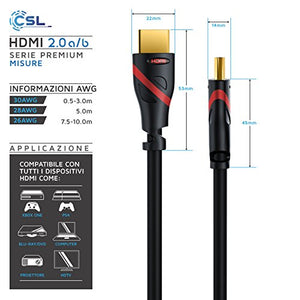 CSL - 10m Cavo HDMI 4k 60Hz HDR - 2.0 a b - 4K 3D UHD 1080p R Nero