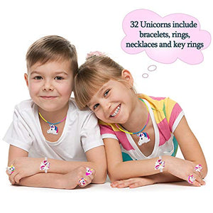 SPECOOL 32PCS Portachiavi Unicorno Bracciale, Anelli di Unicorno... - Ilgrandebazar