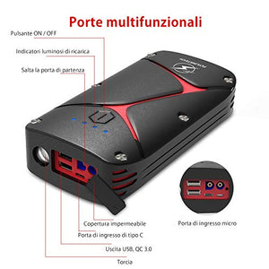 FLYLINKTECH Avviatore Emergenza per Auto, 1000A 15000mAh Batteria... - Ilgrandebazar