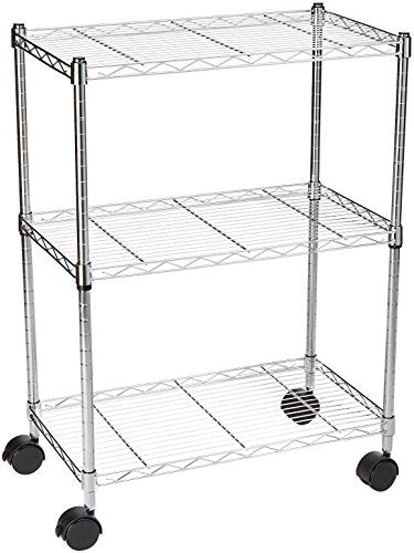 AmazonBasics - Scaffalatura a 3 ripiani, su rotelle, Cromo - Ilgrandebazar