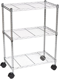 AmazonBasics - Scaffalatura a 3 ripiani, su rotelle, Cromo - Ilgrandebazar