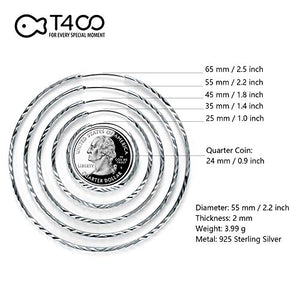 T400 Jewelers Orecchini Cerchio Argento Sterling 925 Diamond Cut Creoli 55mm