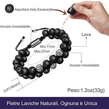 Carica l&#39;immagine nel visualizzatore di Gallery, Murtoo Bracciale Uomo Acciaio Inox Spazzolato Pietre Lavica - 8mm - Ilgrandebazar