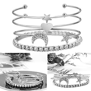 OULII Bracciali Donna Con Strass Stella Luna Cuore In Argento Per - Ilgrandebazar