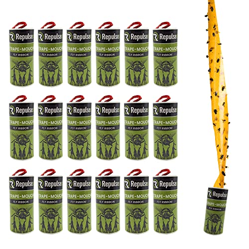 Repulseo® Rotolini Acchiappamosche ✯Made in UE✯, Carta moschicida, Carta Adesiva Cattura Mosche, Trappola Adesiva per mosche interno, Fly catcher Ecologico e non tossico- 16 Rotoli