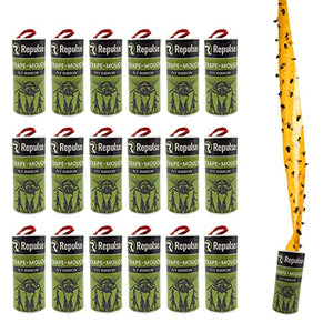 Repulseo® Rotolini Acchiappamosche ✯Made in UE✯, Carta moschicida, Carta Adesiva Cattura Mosche, Trappola Adesiva per mosche interno, Fly catcher Ecologico e non tossico- 16 Rotoli