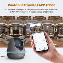 Carica l'immagine nel visualizzatore di Gallery, Tenda Telecamera WiFi Interno - Videocamera Sorveglianza 1080P con 360°Pan/Tilt, Audio Bidirezionale, Rilevamento del Movimento e Umano, Tracciamento Umano, Visione Notturna, Alexa, CP3 V2.2 Grigio