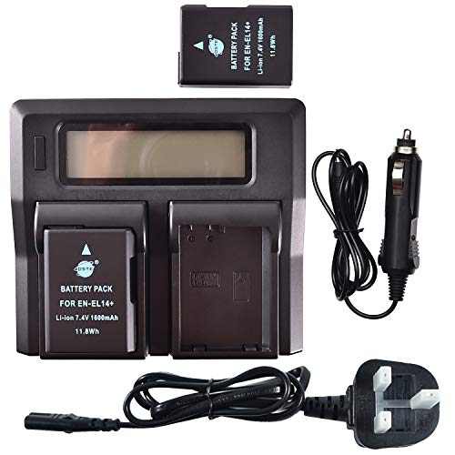 EN-EL14 - Batteria di ricambio DSTE (2 pezzi) e kit ricarica rapida LCD...