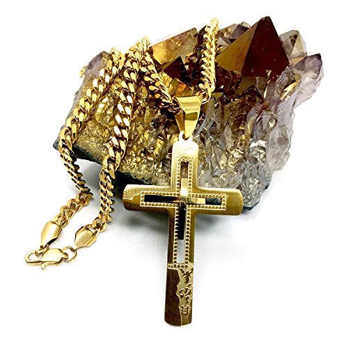 Collana con ciondolo a forma di croce in oro 24 carati, unisex, solida... - Ilgrandebazar