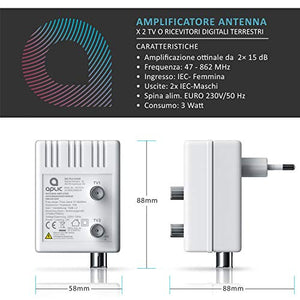 Aplic - Amplificatore antenna TV - a 2 uscite - amplificazione...