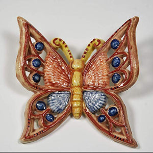Farfalla media in ceramica traforata rossa e blu - Ilgrandebazar