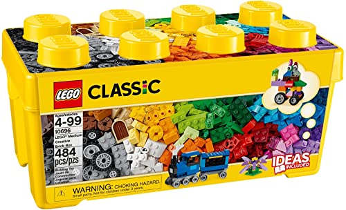 LEGO 10696 Classic Scatola Mattoncini Creativi Media, Set per Costruire Fiori, Macchina, Treno, Aereo e Animali Giocattolo per Bambini e Bambine da 4 Anni in su, Contenitore Idee Creative, Idea Regalo