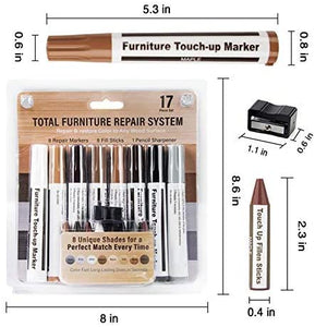 Kit di riparazione mobili - Pennarelli in legno - Sistema di ritocco mobili - Graffi sul pavimento, tavoli, tavoli, letti, kit di ripristino del legno (17 pezzi)