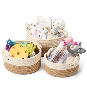 EZOWare Set di 3 Cesto Contenitore in Maglia Organizer, Marrone E Beige