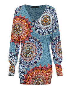 ZANZEA Donna Pullover Maglia Scollo a V Manica Lunga Camicetta S, Floreale 1 - Ilgrandebazar