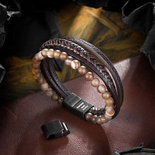 Carica l&#39;immagine nel visualizzatore di Gallery, Murtoo Bracciale Uomo Pelle e Pietra Naturali con Chiusura Giove - Ilgrandebazar