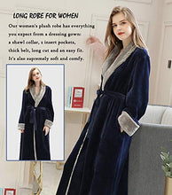 Carica l&#39;immagine nel visualizzatore di Gallery, Vestaglia Lunga Donna in Pile con Cintura, Accappatoio da L, Marina