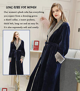 Vestaglia Lunga Donna in Pile con Cintura, Accappatoio da L, Marina