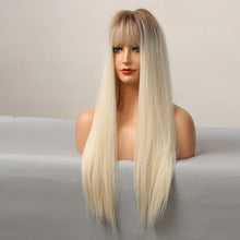 Carica l'immagine nel visualizzatore di Gallery, HAIRCUBE Parrucca lunga diritta, parrucche sintetiche per le donne Parrucche naturali in oro bianco con frangia Parrucche resistenti al calore Cosplay Party Piatto