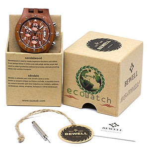 BEWELL Orologio Legno Uomo Cronografo Al quarzo con Cinturino in Rosso - Ilgrandebazar