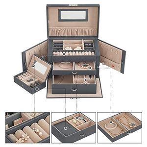 SONGMICS Cofanetto Portagioielli, Scatola Portagioie con 2 Cassetti Grigio