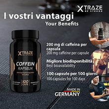 Carica l&#39;immagine nel visualizzatore di Gallery, XTRAZE® Caffeina 200mg per Capsula Alto Dosaggio, 100 Capsule Caffeina Supplemento Pura in Polvere Bianca Anidra, Integratore Alimentare senza Additivi non Necessari, Qualità Tedesca