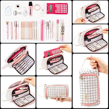 Carica l&#39;immagine nel visualizzatore di Gallery, Astuccio Portamatite Grande Capacità Trucco Borsa Portamonete Plaid Bianco